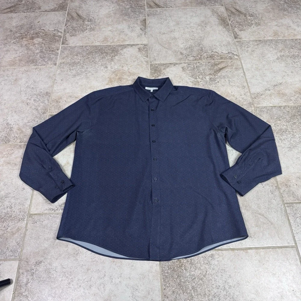 Vince Camuto Shirt Mens XL Long Sleeve Blue Button Up Performance All Over Print